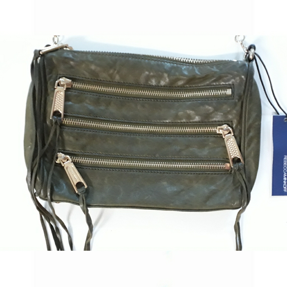 REBECCA MINKOFF leather mini 5 zip Kiwi Clutch bag